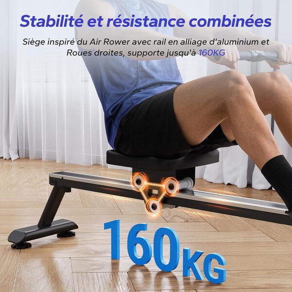 MERACH Rameur D'Appartement, Rameur Musculation avec Inclinaison à 45° et Résistance Accrue, Rameur Eau à Capacité de Poids de 160 kg, avec Connexion Bluetooth