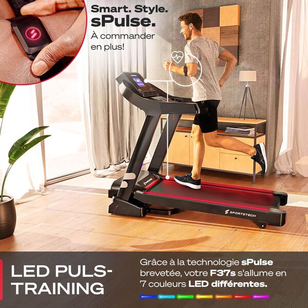 Sportstech F37s - Tapis de Course Professionnel, Tapis Roulant, avec 1 an d'App STL Incluse, Bluetooth, 12 Programmes, 20km/h, Cardio, Autolubrification, Silencieux, Multi-Couche, LCD, 150kg Max