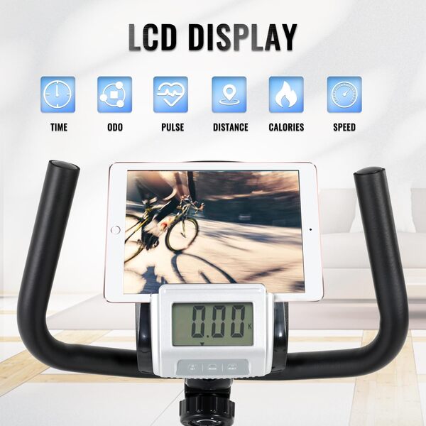 ISE Velo d appartement Semi Allongé avec Frein Magnétique, Vélo d'Appartement avec Dossier, Capteurs de Pouls et Ecran LCD, 8 Niveaux Résistance, Vélo d'appartement Semi-Allongé Maison/Bureau