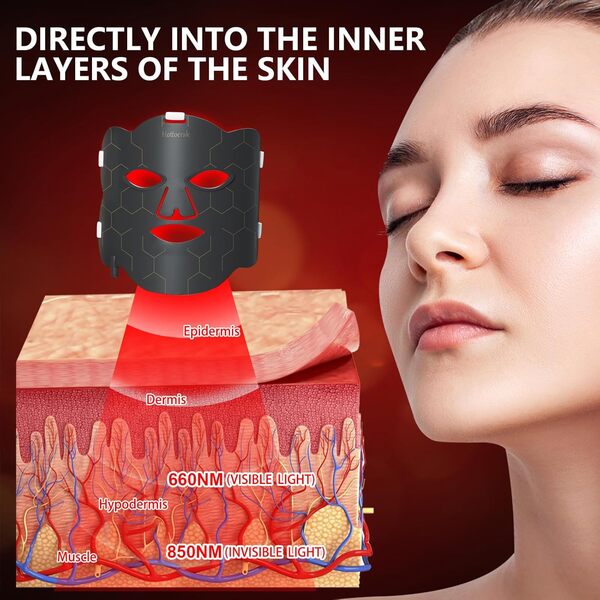 Masque LED Visage Luminothérapie, 222Chips Silicone Red-Light-Therapy Face, 660nm & 850nm Luminothérapie Visage, Masque Lumière Rouge Thérapie pour les Soins de la Peau à Domicile