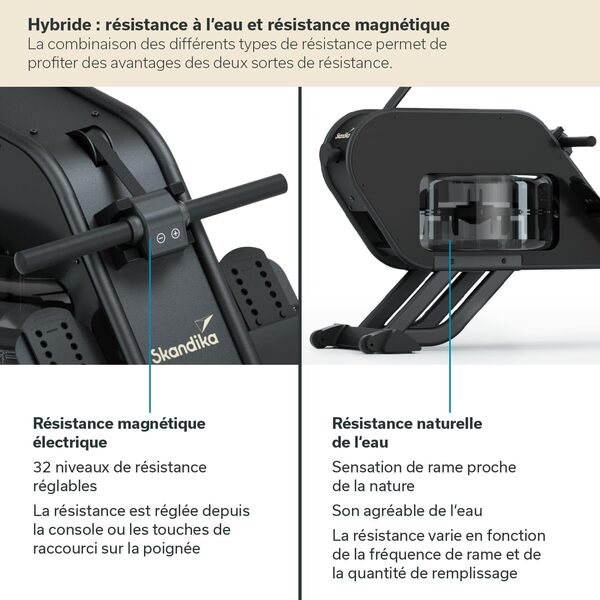 Skandika Rameur à Eau Nemo III | Rameur d'appartement avec résistance à l'eau, Compatible Kinomap, Bluetooth, Console LCD, Support Tablette, jusqu'à 150 kg | Rameur
