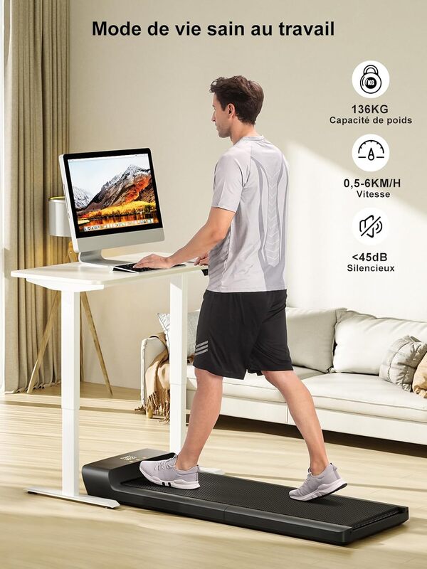 WalkingPad A1 Pro Tapis de Course Capacité de Poids de 136 KG, Silencieux Pliable Tapis de Marche Vitesse Réglable 0,5-6 km/h avec Télécommande et APP, Walking Pad pour la Maison et Le Bureau
