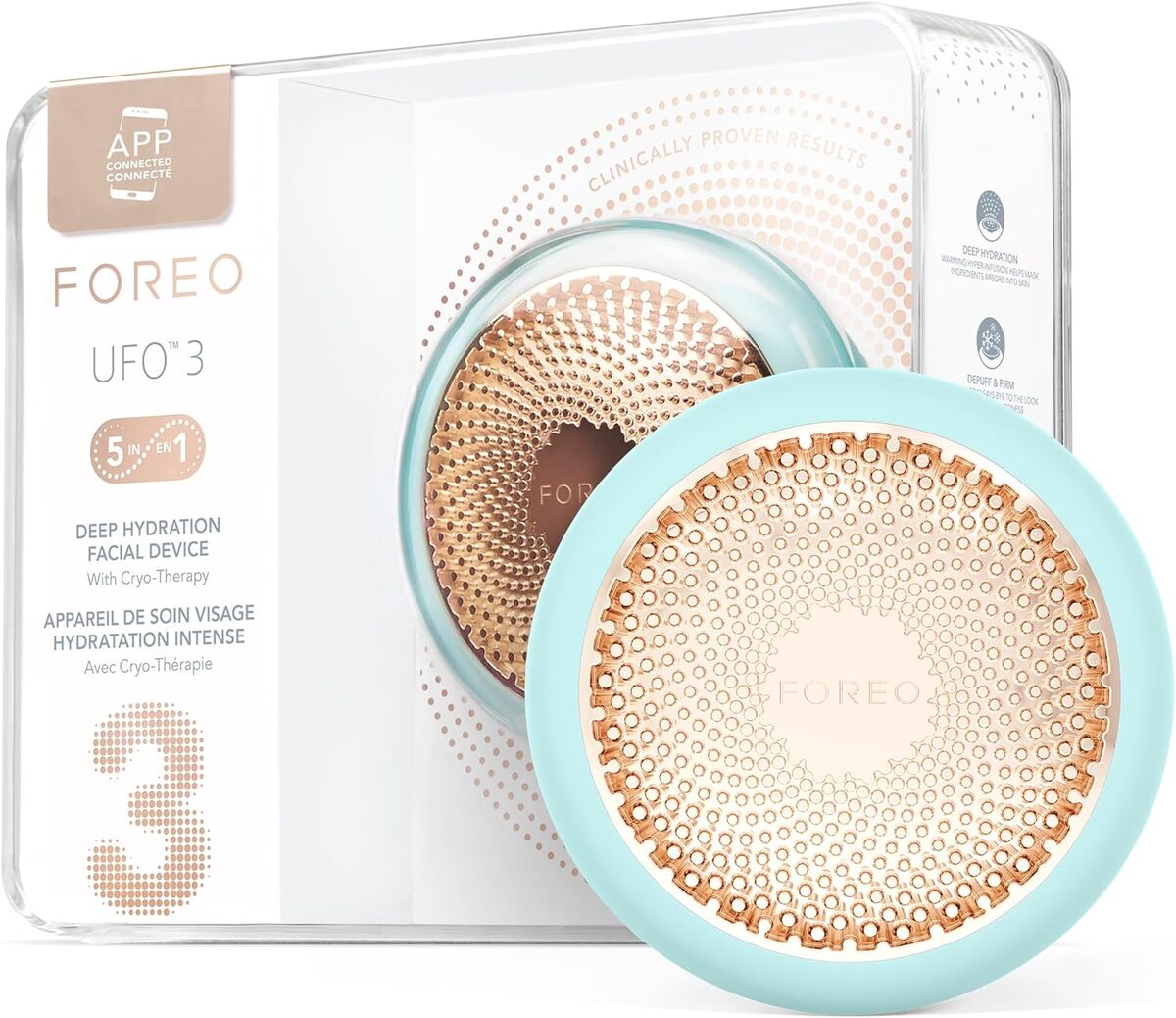 Test du masque hydratant visage profond UFO 3 Arctic Blue par Foreo