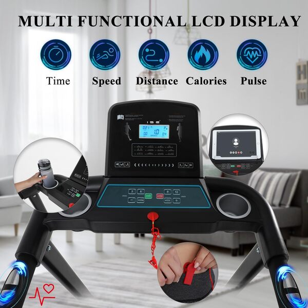 ISE Tapis de Course Inclinable, Tapis de Marche Electrique Motorisé 750W, Tapis de Course Pliable 12 Programmes&Vitesse Réglable, Tapis de Sport Fitness Course avec LCD, Treadmill Silencieux Domicile