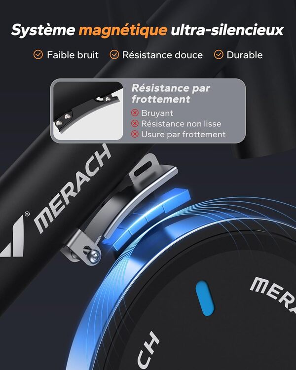 MERACH Vélo d'Appartement pour la Maison - Vélo de Fitness d'Intérieur Silencieux avec Résistance Réglable, Écran LCD, Siège Confortable, pour Entraînement Cardio, App Exclusive, Capacité Max 136KG