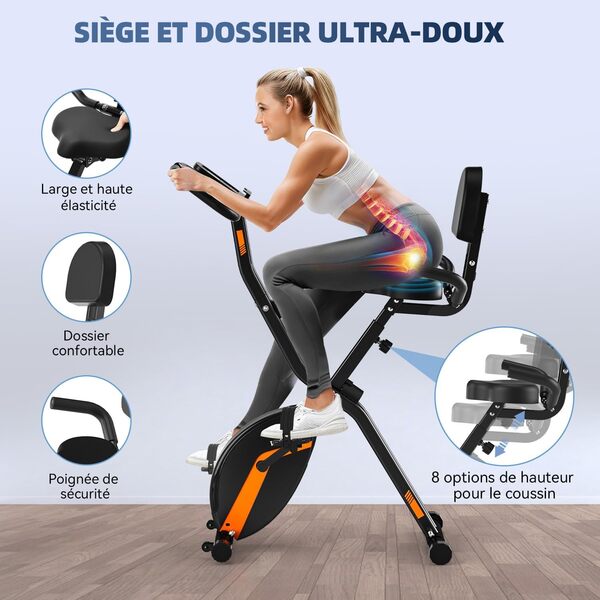 Nouveau Vélo d’Appartement Pliable, Vannect Vélo d’Exercice avec Moniteur LCD et Mesure du Pouls Manuel, Velo d Appartement Silencieux et Confortable, Rangement Pliable, Charge Maximale 150 kg/160kg