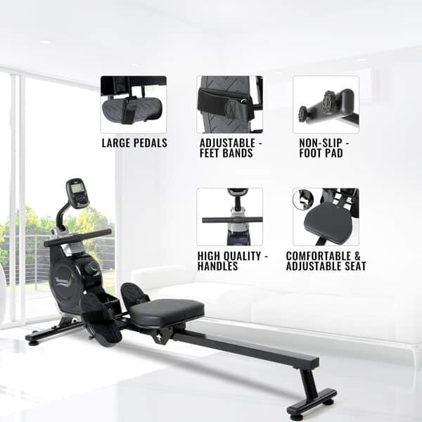 Novonova Rameur d'Appartement à Système de Freinage Magnétique, 8 Niveaux de Résistance, Glissière en Aluminium, Ecran LCD, Silencieux, Rameur Pliable Appartement, Maison&Bureau, Rameur