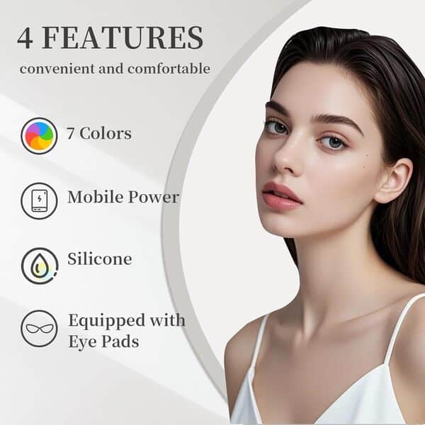 Lumière rouge pour masque facial, lumière LED 7 couleurs avec batterie externe, puce 4 en 1 portable pour la maison et les voyages