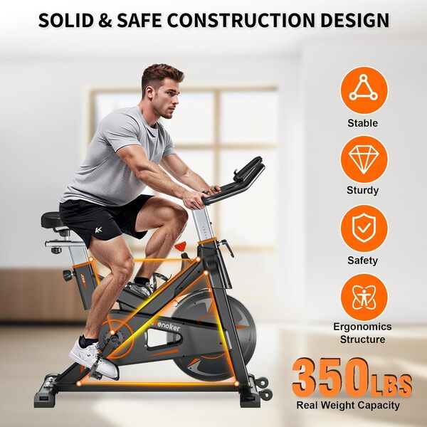 Wenoker Vélo d'appartement à résistance magnétique, vélo d'appartement pour salle de sport à domicile, équipement avec console LCD et support de tablette, entraînement cardio