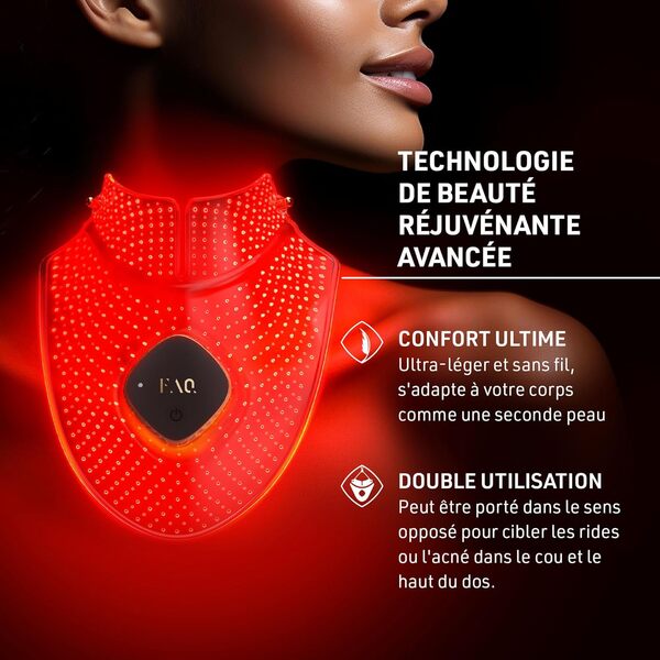 FAQ 211 Masque cou et décolleté portable anti-âge en silicone NIR + 7 LED - Soin luxe antirides et ridules - Sans fil et léger - Flexible avec couverture totale - Soin de beauté