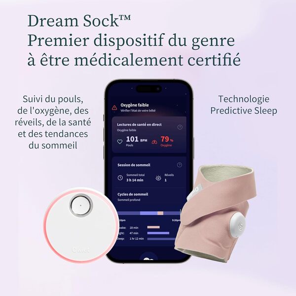 Owlet Dream Sock® - Système de Surveillance Intelligent pour bébé - Suivi en Direct de la fréquence cardique et de l'oxygène du Nourrisson - Mint