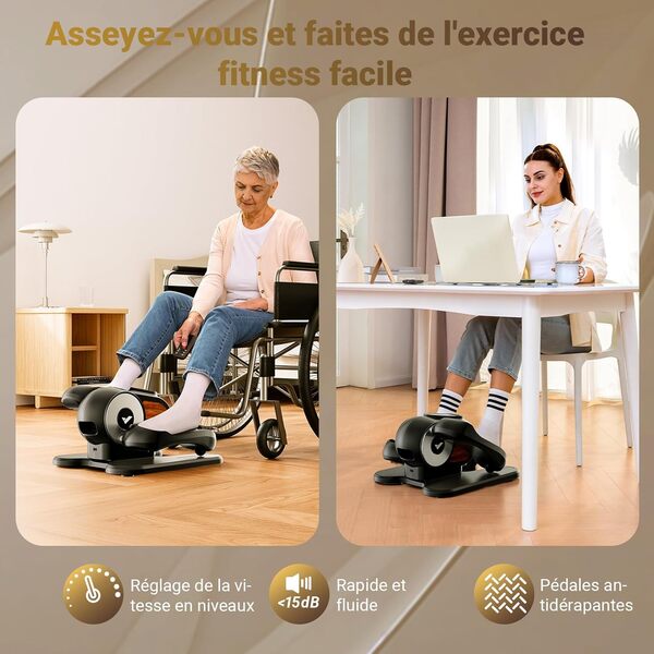 MERACH Mini Elliptique, Appareil Silencieux et Portable pour Maison et Bureau, avec Plusieurs Niveaux Réglables, Écran LCD et Sangles pour Les Jambes, Idéal pour Sénior·e·s et Adultes