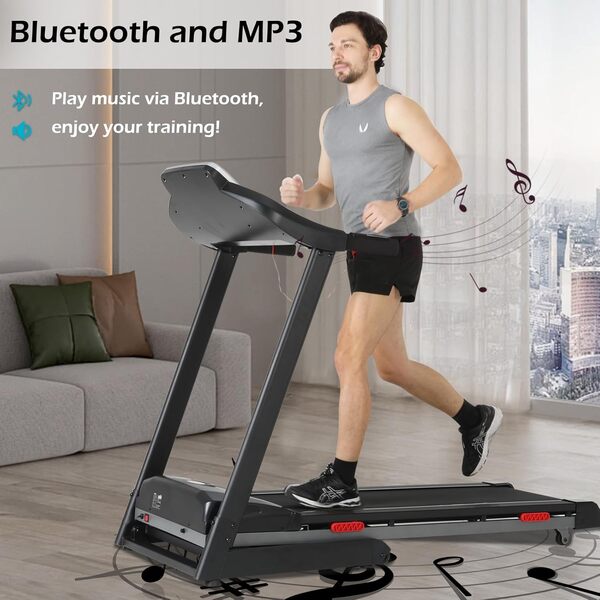 ISE Tapis de Course Inclinable Automatique Pliable, Tapis Course Electrique Motorisé 735W, Tapis de Marche 16KM/H Ecran LCD&12P, Tapis de Sport Fitness Course, Tapis Roulant Bluetooth à Domicile