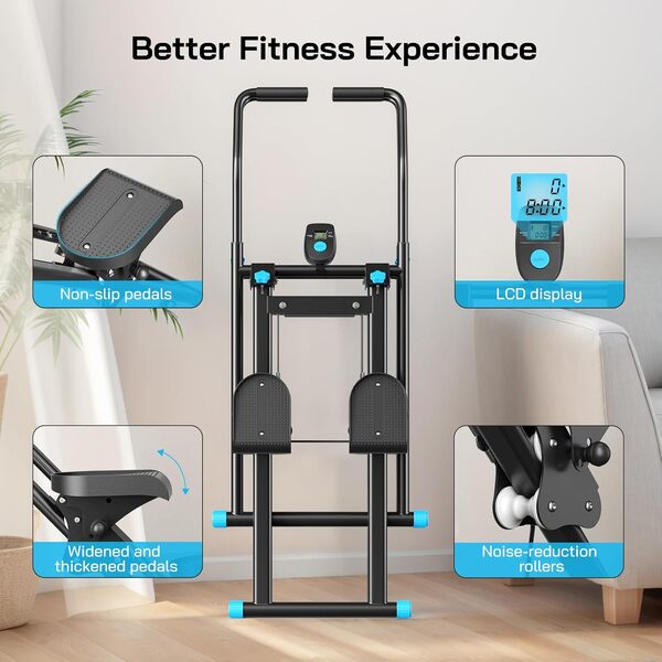 Stepper d'entraînement cross portable, guidon réglable, avec écran LCD, capacité de charge de 150 kg, machine d'escalade aérobie, entraînement complet du corps pour l'intérieur et l'extérieur