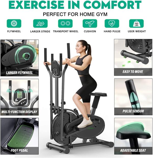 NEEZEE Vélo elliptique pour la Maison Vélo d'appartement avec Smart LCD Monitor, siège, vélo elliptique pour Tout Le Corps, entraînement de Fitness