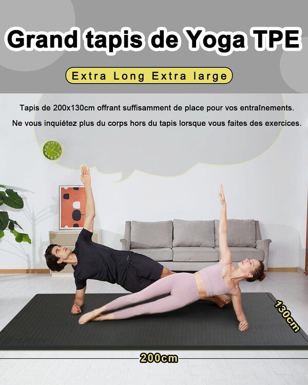 RYTMAT Tapis Sport Fitness Grande 200×130cm 15mm Epais Tapis de Yoga Antidérapant XXL Tapis de Gym Pilates Exercice avec Sac de Yoga